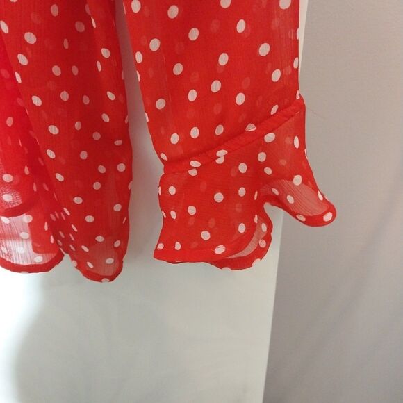 Sag Harbor Women’s Top Sz 3X Red Polka Dot Sheer Bell Sleeve Button Up Fairy - Picture 4 of 6